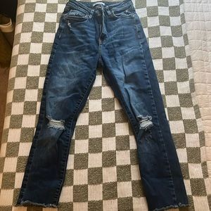 High waisted frayed skinny jeans